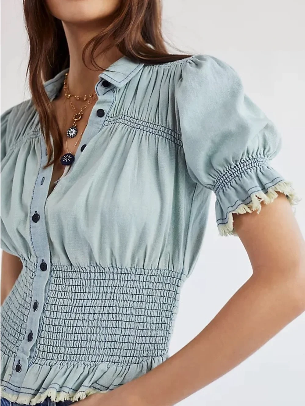 Anthropologie Pilcro Femme Smoked Blouse light blue size Medium